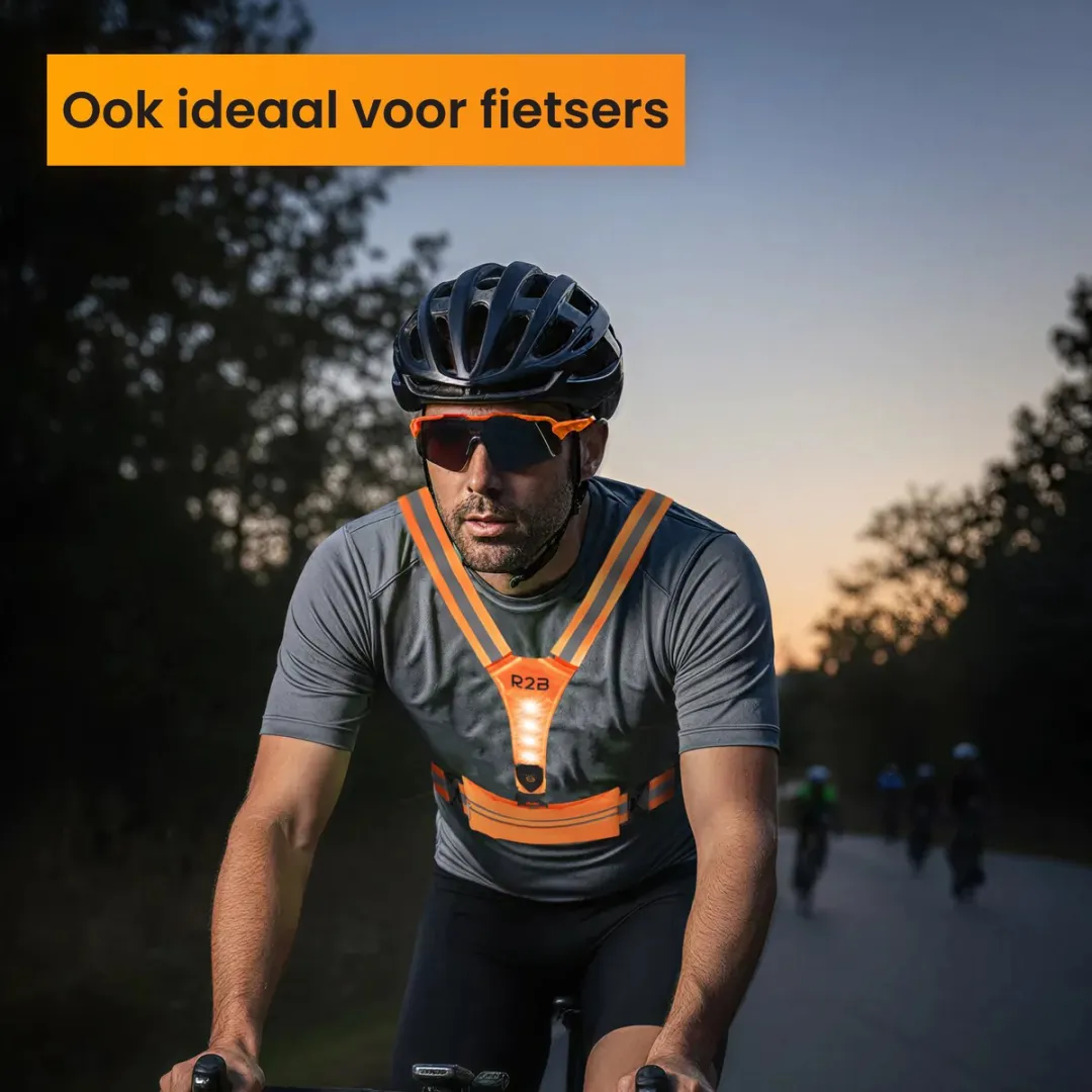 R2B Hardloopvest Oranje - USB-C Oplaadbaar - Reflecterend