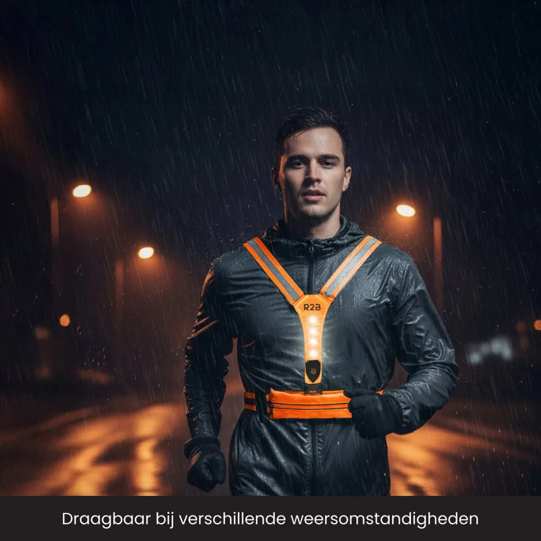R2B Hardloopvest Oranje - USB-C Oplaadbaar - Reflecterend