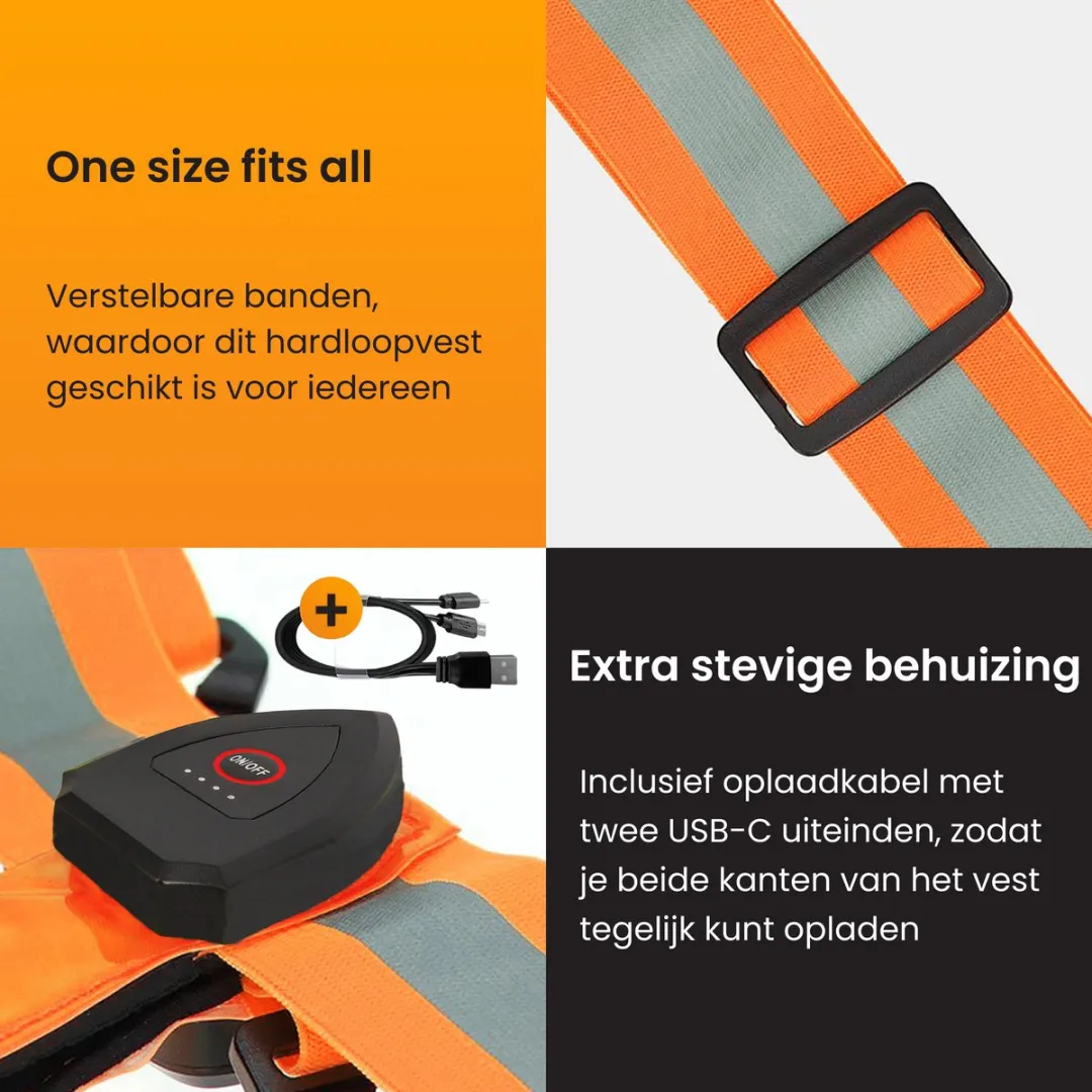 R2B Hardloopvest Oranje - USB-C Oplaadbaar - Reflecterend
