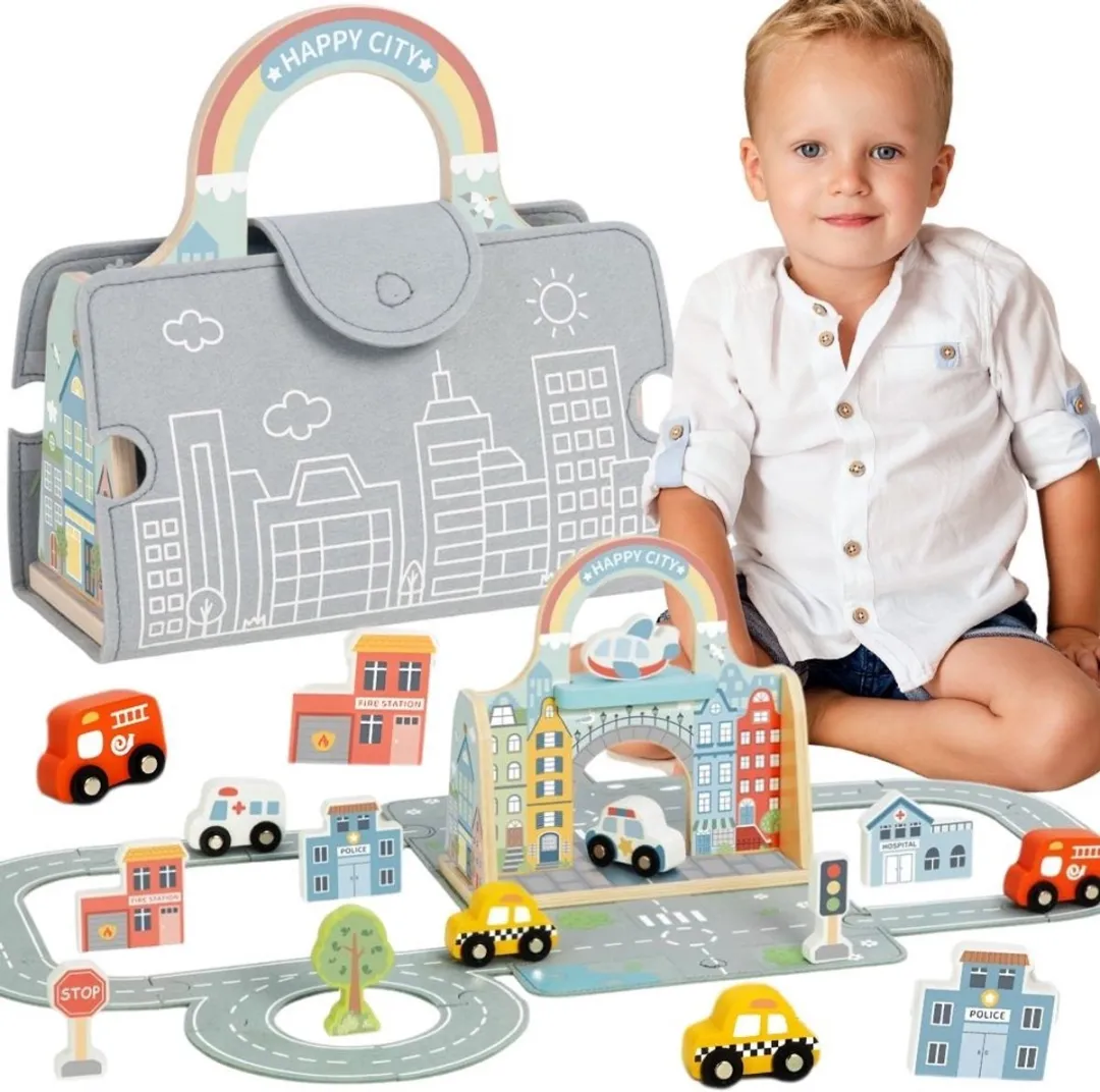 Tooky Toy Mini City Autotassenset