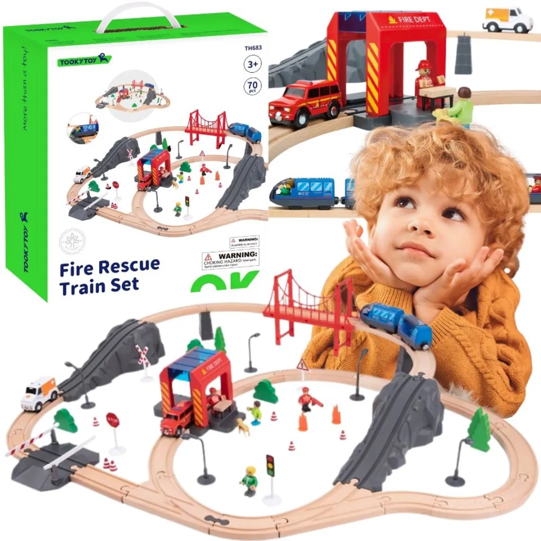 Tooky Toy Houten Elektrische Trein Brandweer