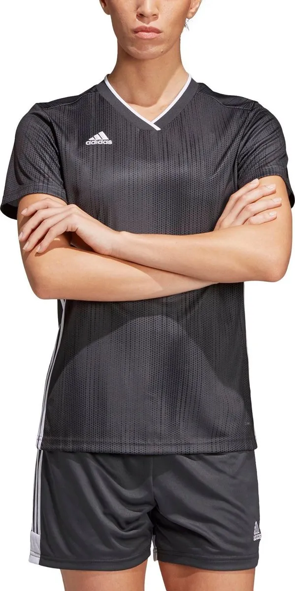 Adidas Tiro 19 Shirt Korte Mouw Dames DP3187 - M - Donkergrijs/Wit