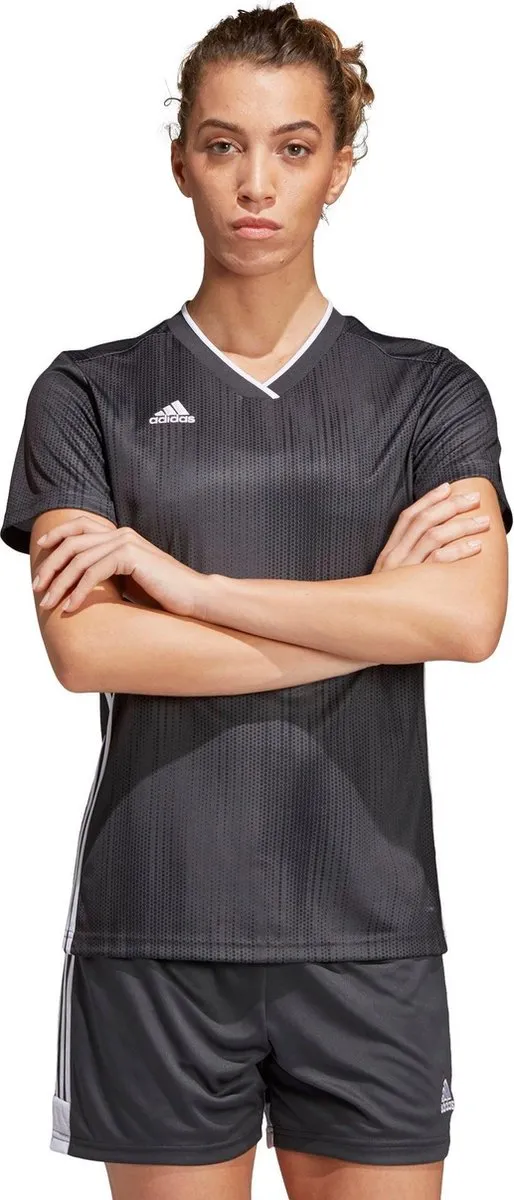 Adidas Tiro 19 Shirt Korte Mouw Dames DP3187 - M - Donkergrijs/Wit