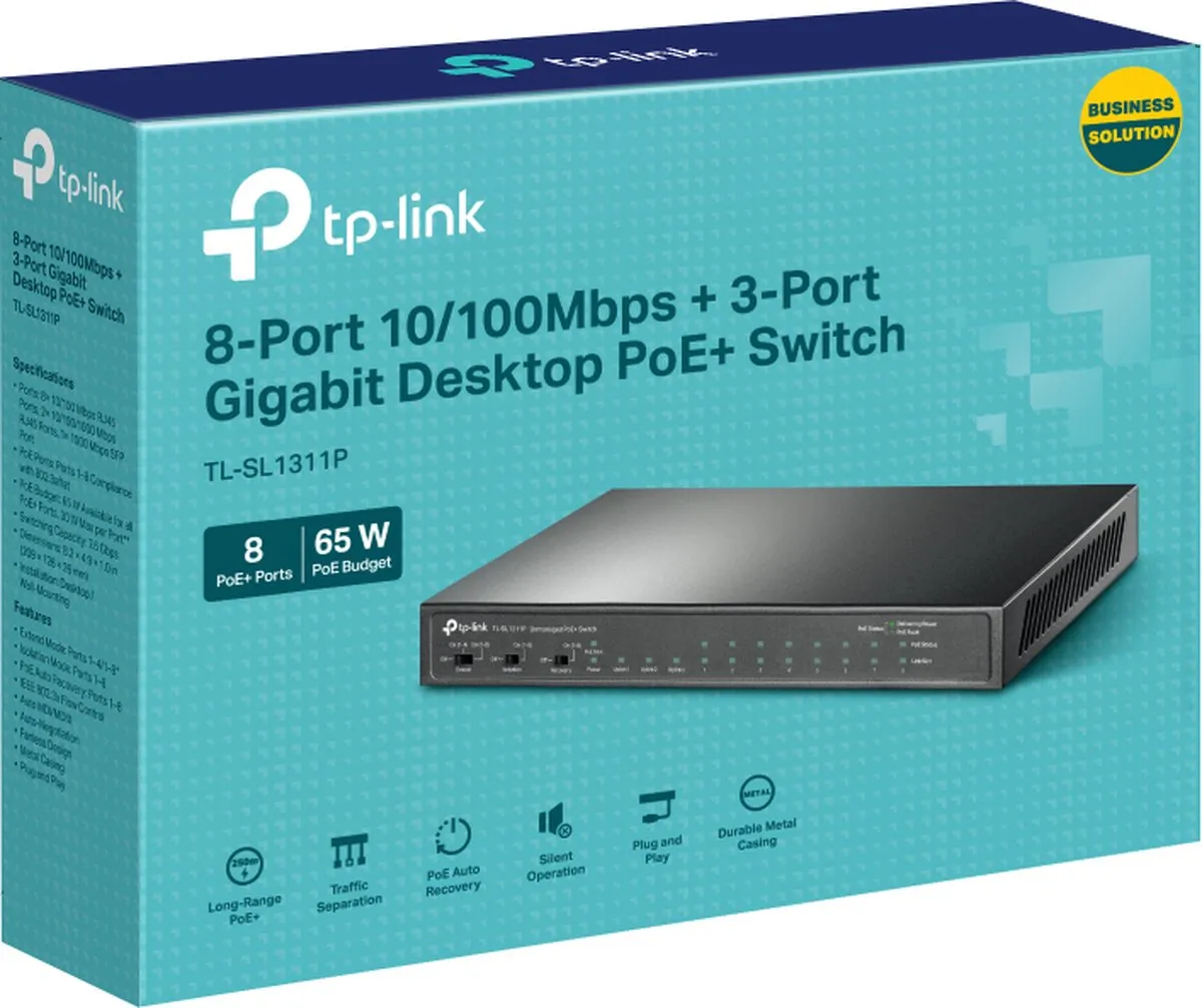 TP-Link TL-SL1311P Netwerkswitch 8 Poorten PoE+ - 65W