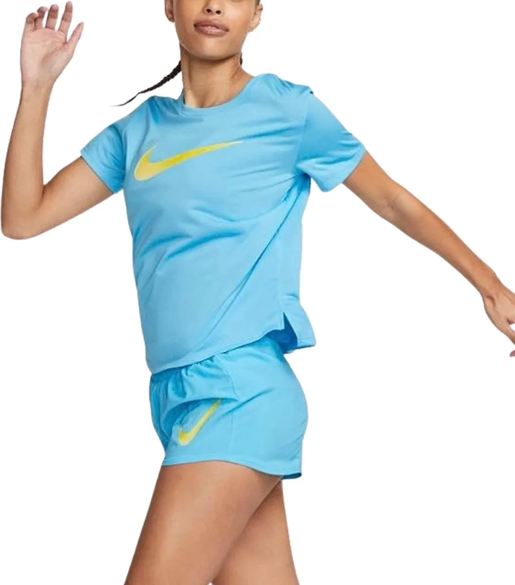 Nike One Dri-FIT Swoosh Shirt - Maat S - Blauw/Geel