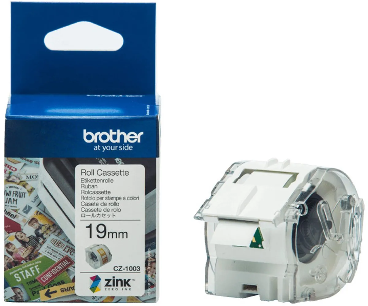 Brother CZ1003 Etikettenrol 19mm x 5m - Wit - Permanent