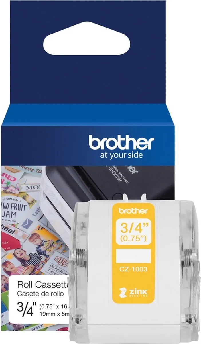 Brother CZ1003 Etikettenrol 19mm x 5m - Wit - Permanent