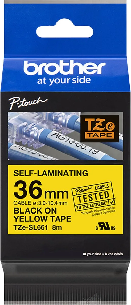 Brother TZe TZESL661 Labeltape - Geel/Zwart - 36mm x 8m