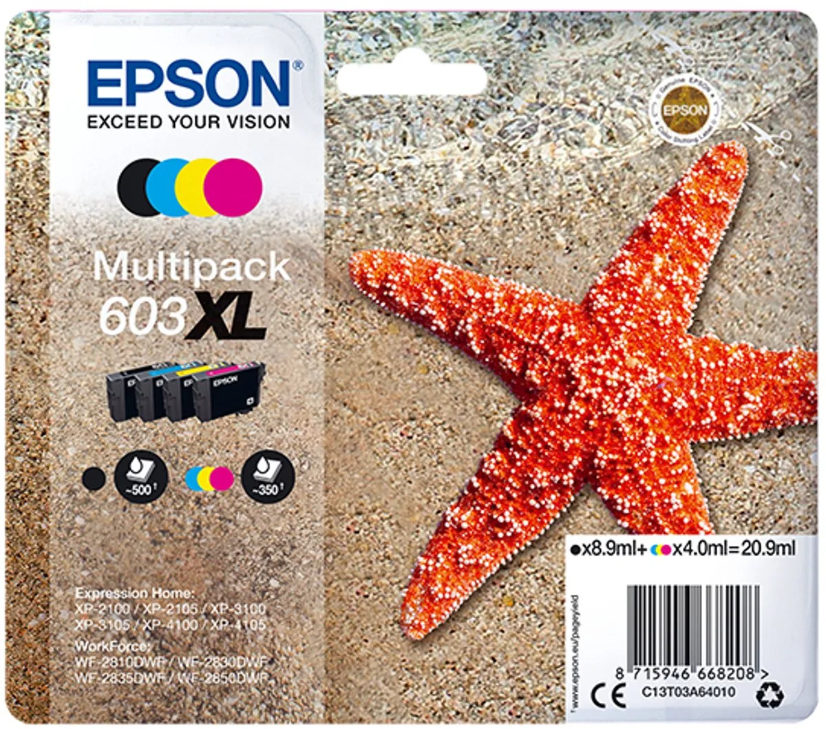 Epson C13T03A64020 XL Cartridges - 4 Stuks Zwart