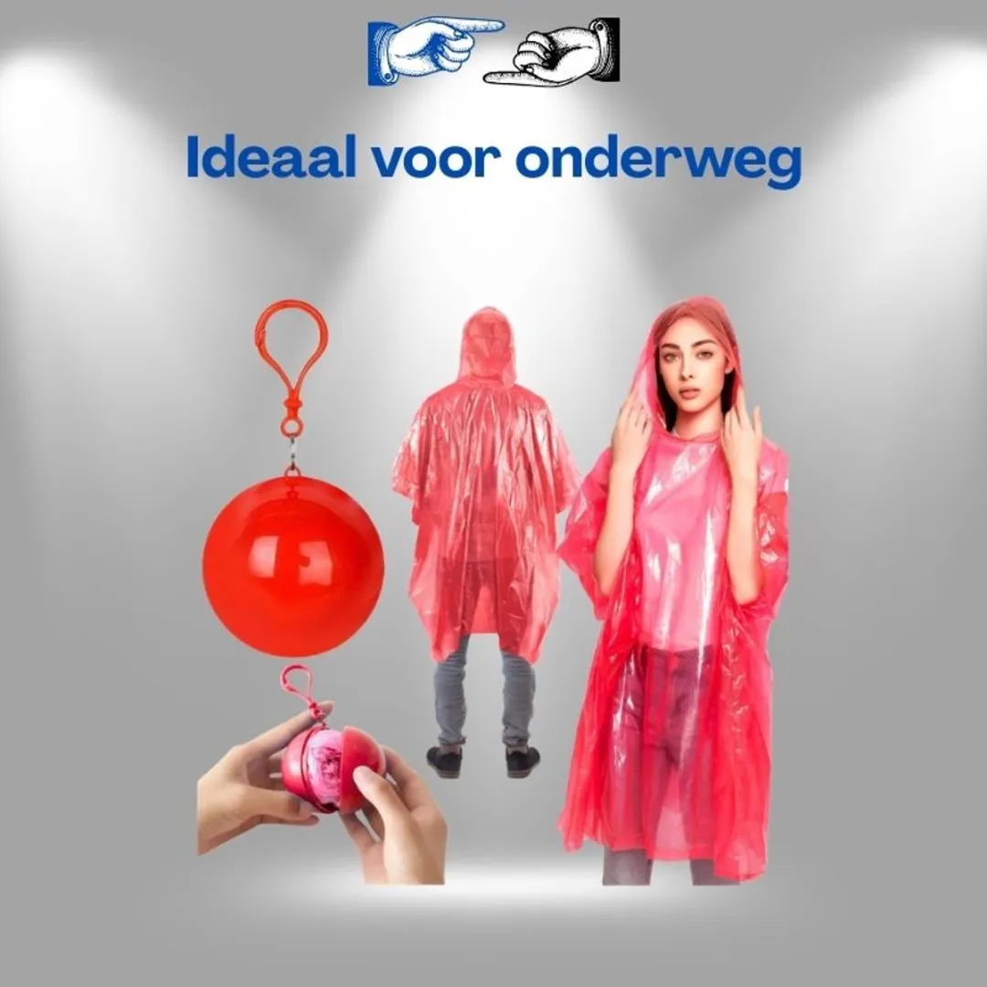 Lean Toys Regenponcho met Sleutelhangerbal - Rood - S/M