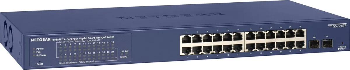 Netgear GS724TP Smart Managed Switch 24x PoE - 52 Gbps - Blauw