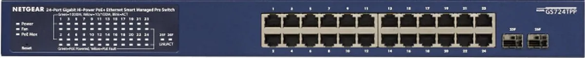Netgear GS724TP Smart Managed Switch 24x PoE - 52 Gbps - Blauw