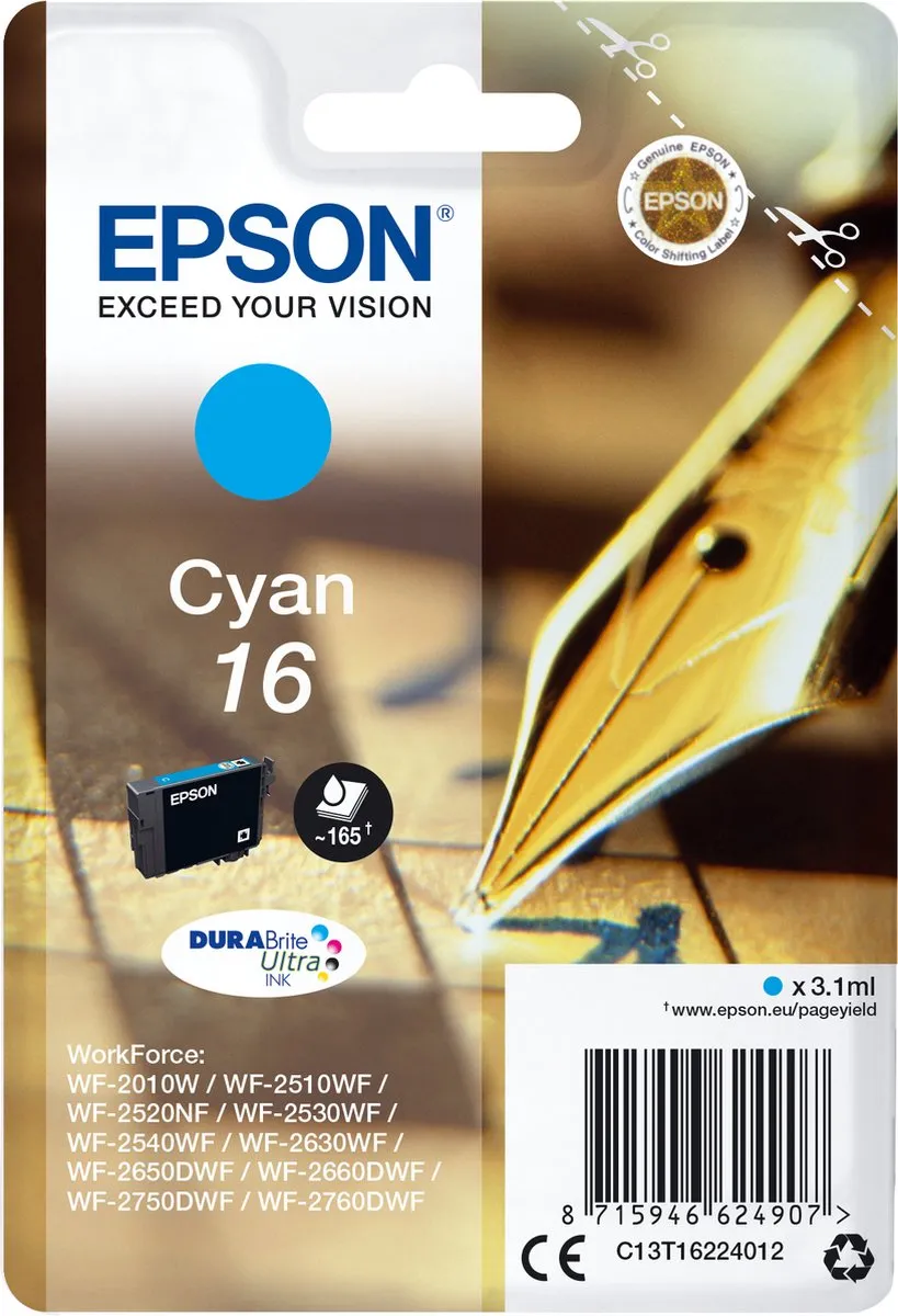 Epson 16 Cyaan Inktcartridge 3,1ml - MPN 8715946624914
