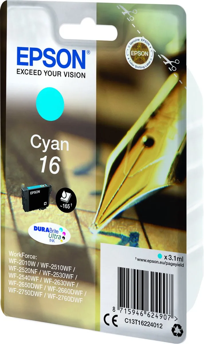 Epson 16 Cyaan Inktcartridge 3,1ml - MPN 8715946624914
