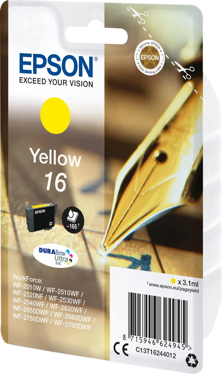 Epson T1624 Geel Inktcartridge - 165 Pagina's