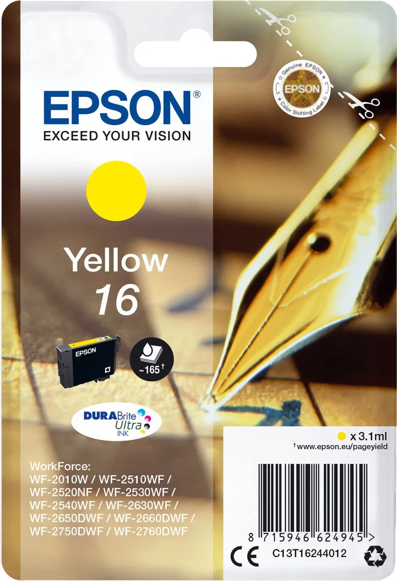 Epson T1624 Geel Inktcartridge - 165 Pagina's