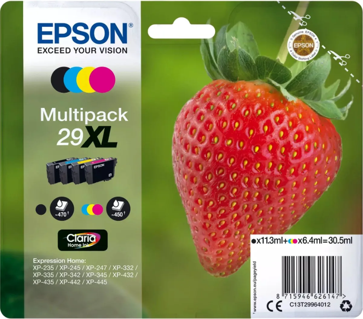 Epson 29XL Multipak Inktcartridges - 2x Zwart, Cyaan, Magenta, Geel