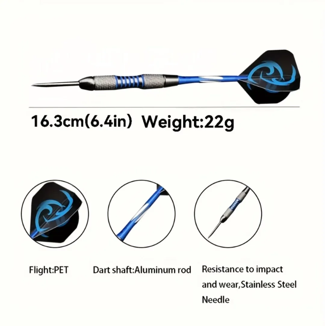 NUVEX Dartpijlen Set 6 Stuks 22g Blauw - Metalen Barrel & Aluminium Schacht - afbeelding 6 van 6