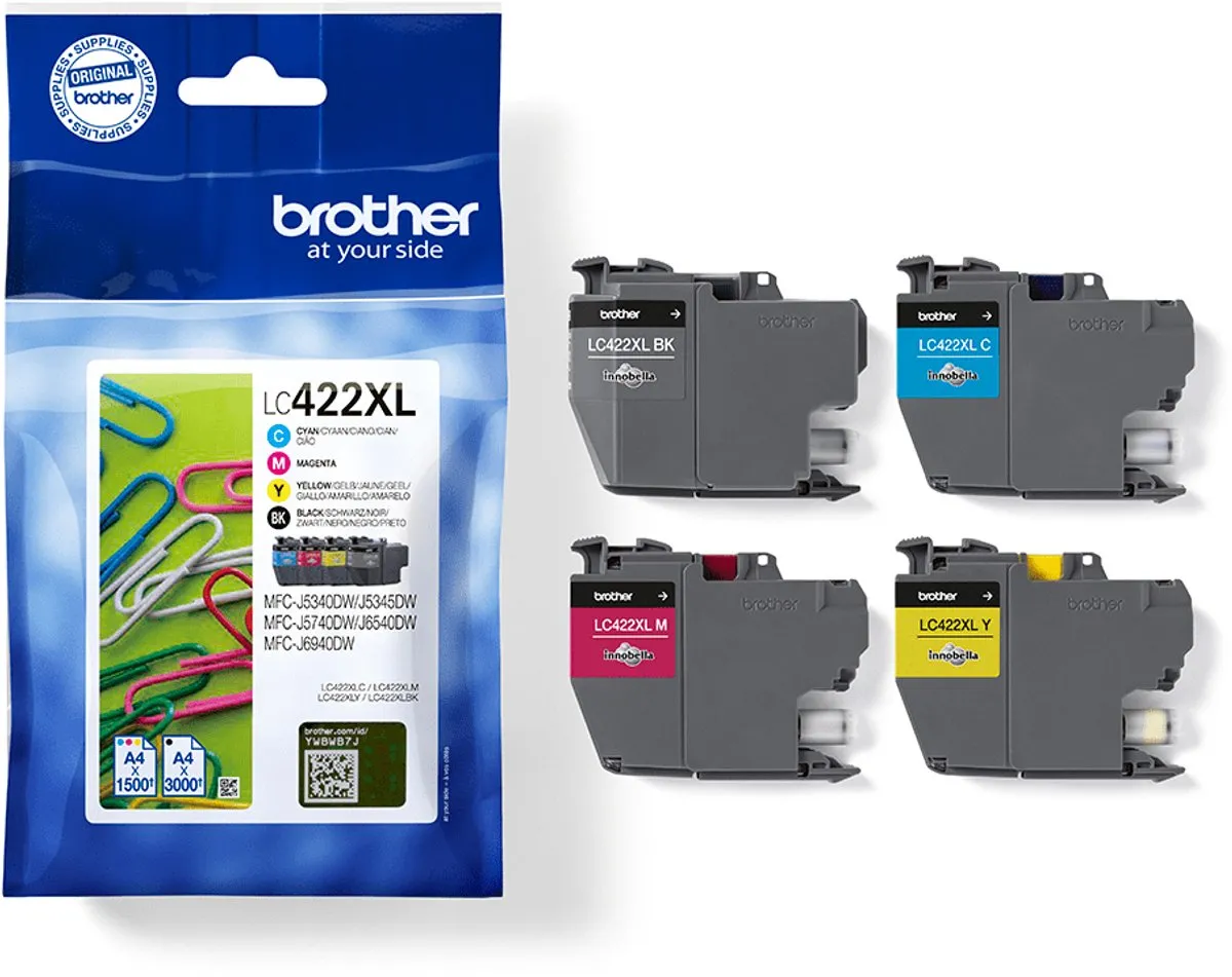 Brother LC-422XLVAL Cartridges - 4 Stuks (Zwart/Cyaan/Magenta/Geel)