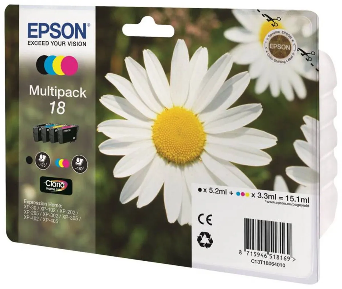 Epson 18 C13T18064010 Inktcartridge - 175 Stuks - 4 Kleuren