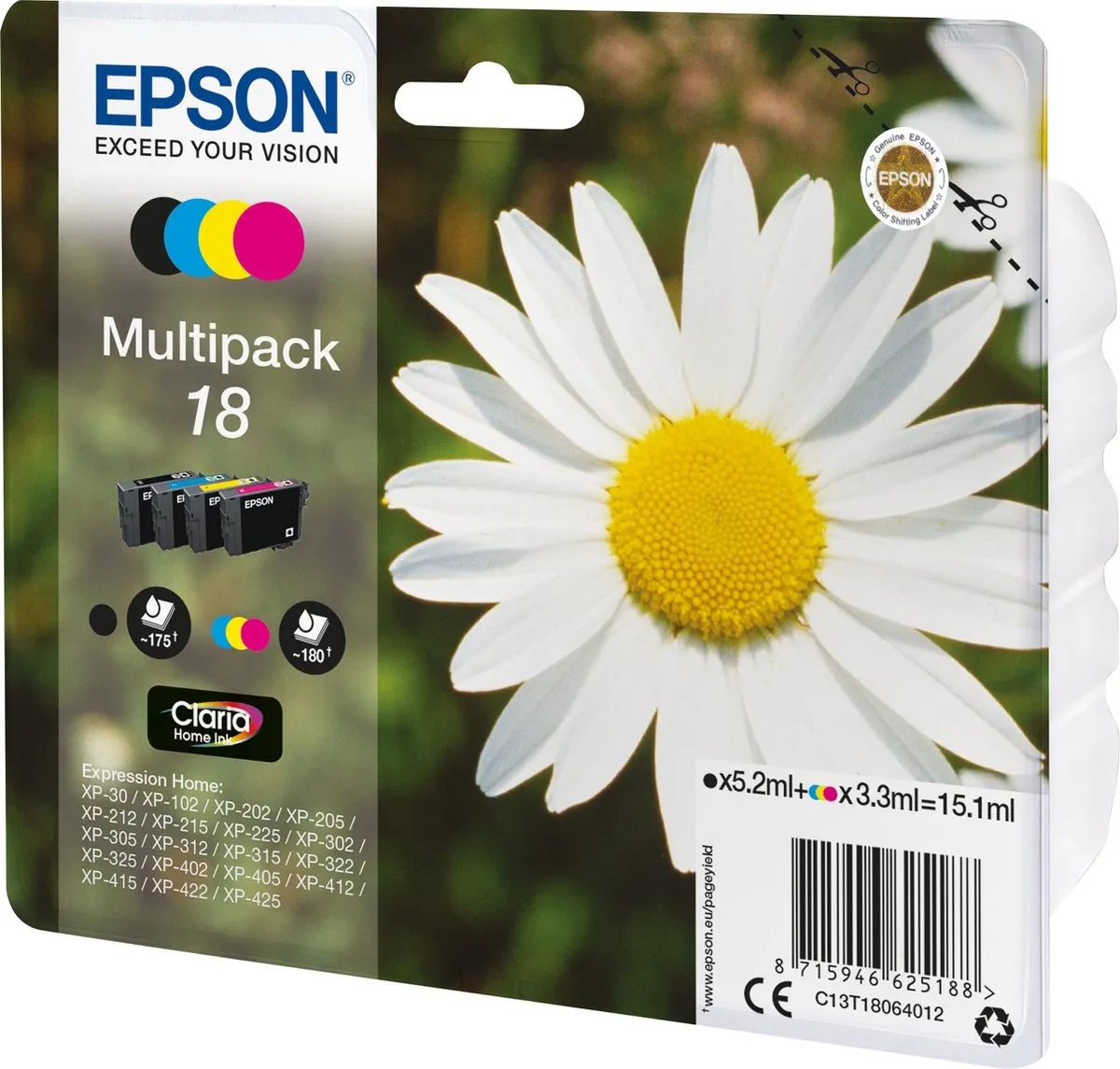 Epson 18 C13T18064010 Inktcartridge - 175 Stuks - 4 Kleuren