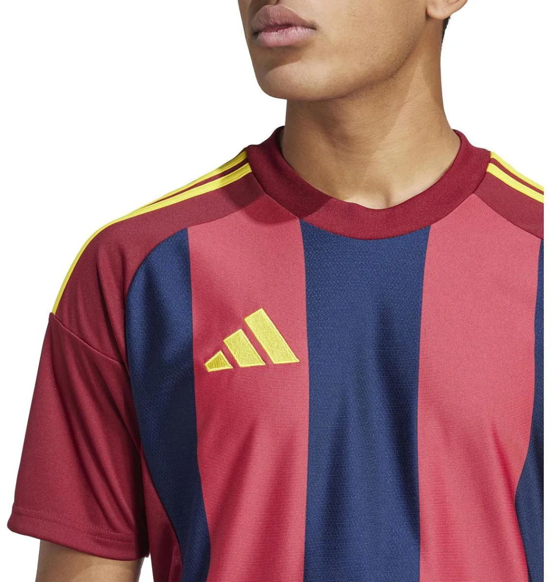 Adidas Striped 24 Shirt Heren - M - Bordeaux/Navy/Geel