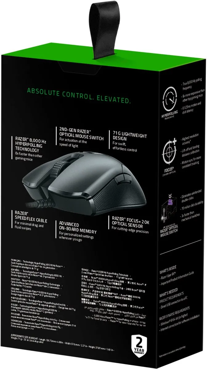 Razer Viper 8KHz Bedrade Gaming Muis RZ01-03580100-R3M1 - 20.000 DPI