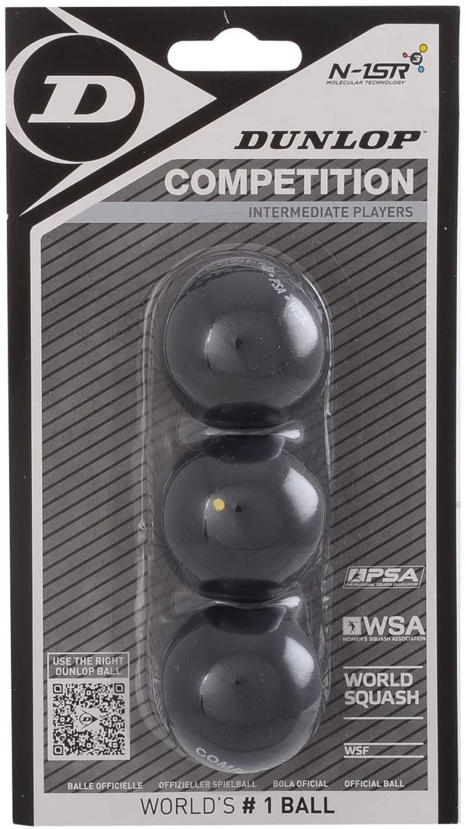 Dunlop Competition Squashball - 3 Stuks - Geel