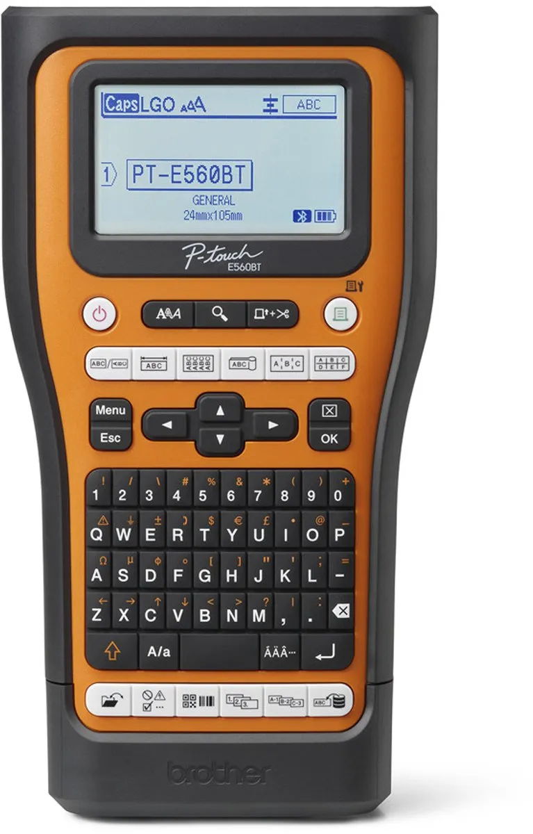 Brother PT-E560BTSP Labelprinter - Thermo Transfer - 30 mm/sec - Zwart/Orange