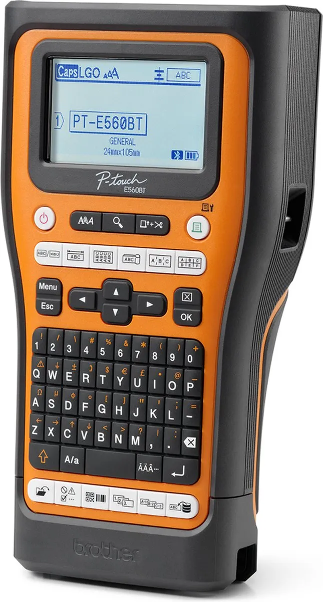 Brother PT-E560BTSP Labelprinter - Thermo Transfer - 30 mm/sec - Zwart/Orange