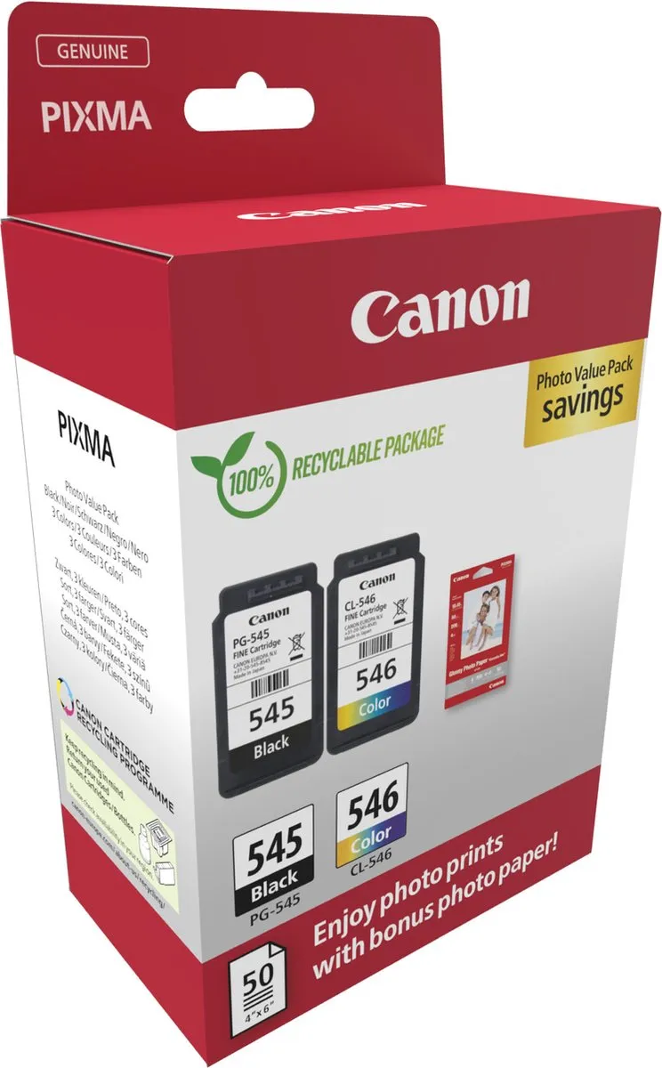 Canon PG-545/CL-546 Inktcartridges - 4 Stuks - 180 Vel