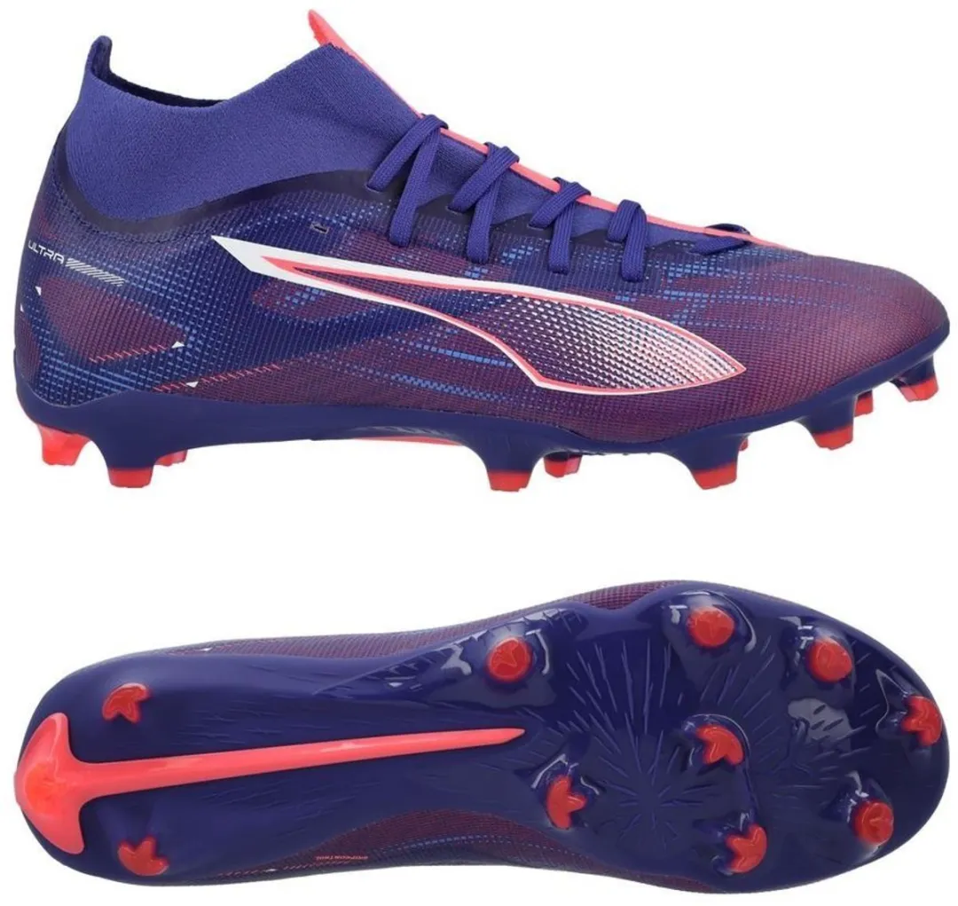 PUMA Ultra 5 Match+ FG Voetbalschoenen 46 - Lapis Lazuli/Wit/Zonsondergang