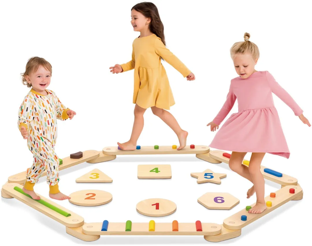 Tooky Toy Houten Evenwichtsbalk & Balanceerstenen BCOK035 - Bruin