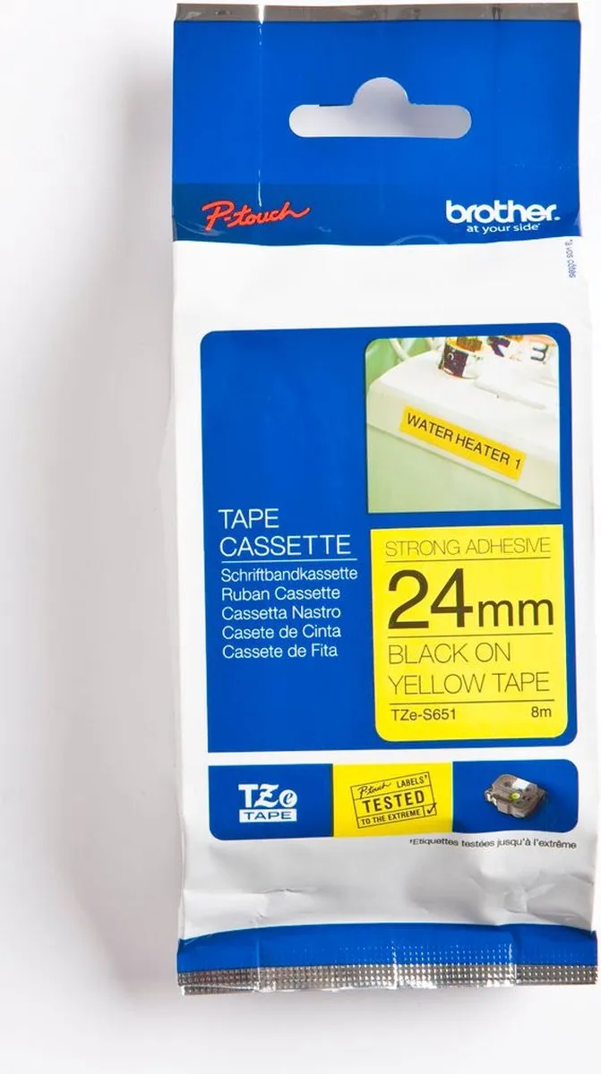 Brother TZ-S651 24mm Labelrol - 8ml - Zwart op geel - afbeelding 6 van 6