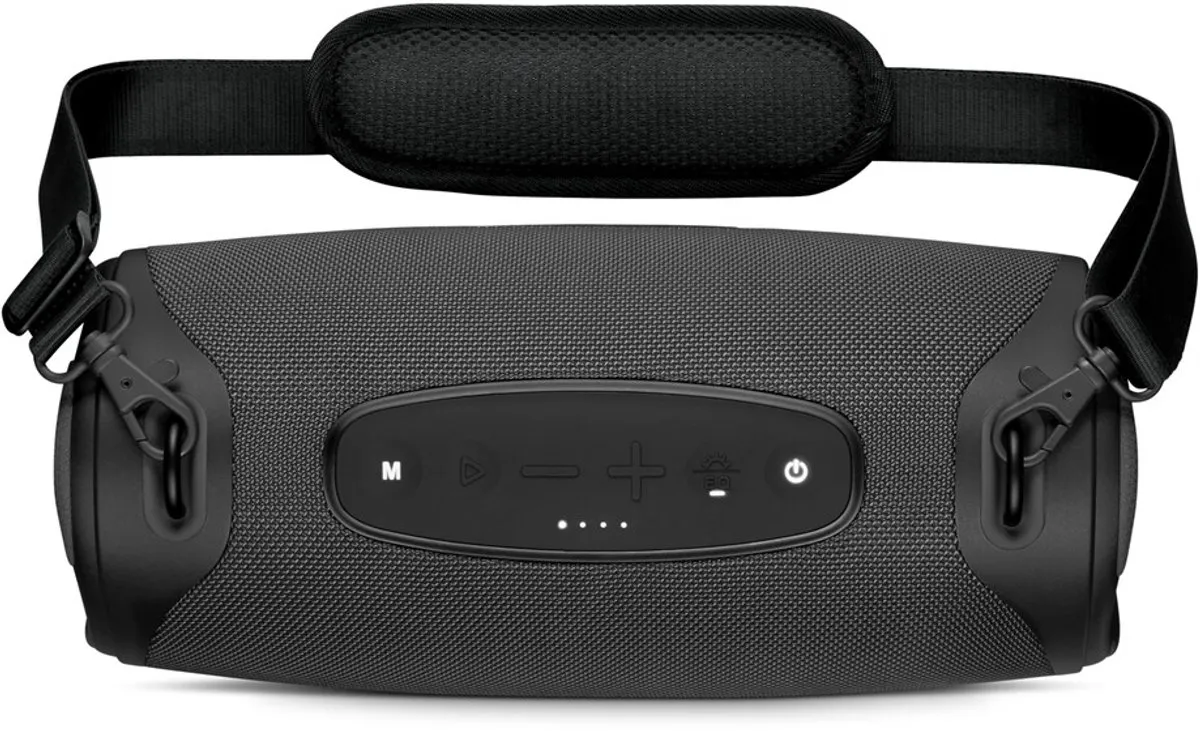 MEDION P61762 draagbare Bluetooth luidspreker (oplaadbare batterij, bass boost, RGB lichteffecten, IPX7 waterbescherming & robuust, geïntegreerde powerbank, 2x 25 W RMS) Antraciet