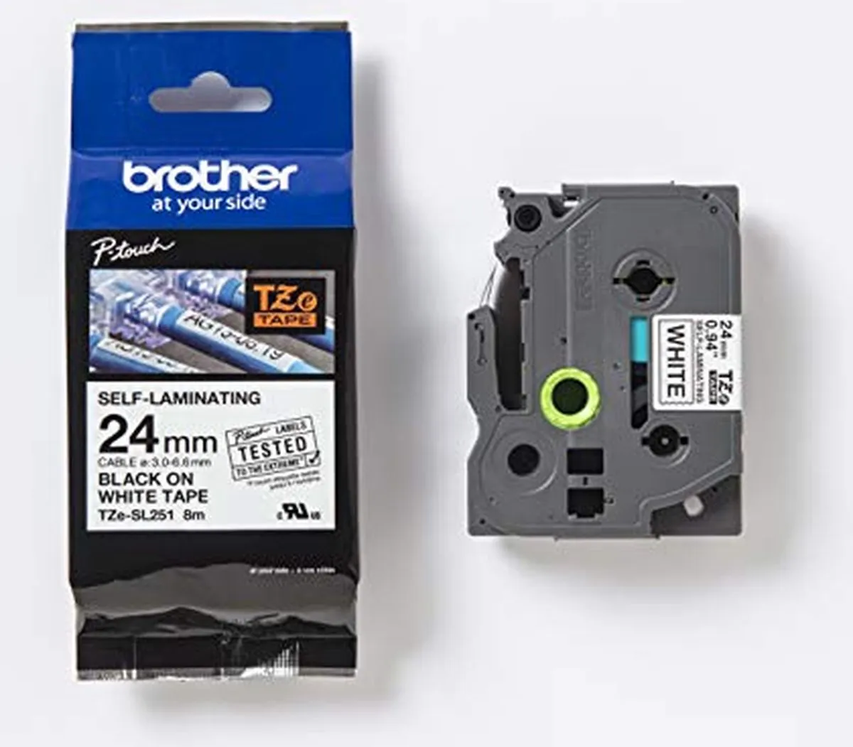 Brother TZe TZESL251 Labeltape Zelflaminerend Wit 24mm
