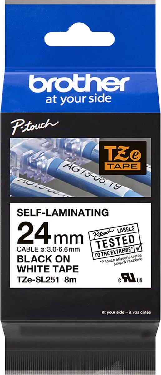 Brother TZe TZESL251 Labeltape Zelflaminerend Wit 24mm