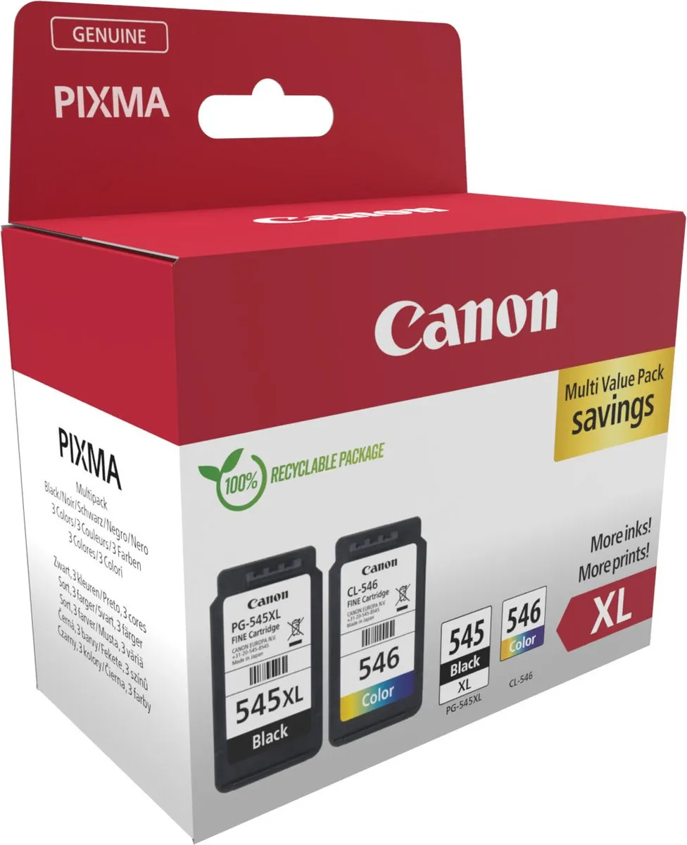 Canon 8286B012 Inktcartridge XL - 2 Stuks - Zwart/Cyaan/Magenta/Geel
