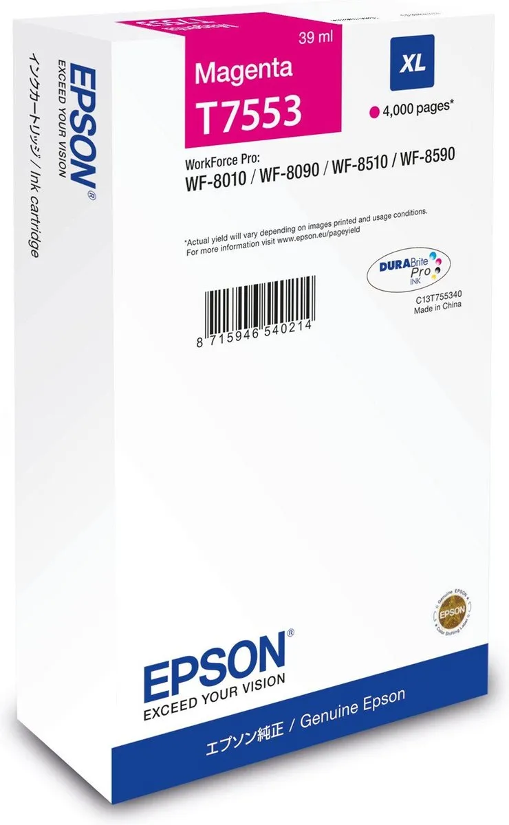 Epson WF-8xxx Series C13T755340 XL Magenta - 4000 pagina's