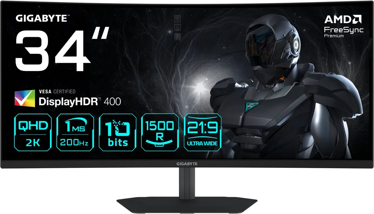 Gigabyte G34WQC2 EK Monitor 34" UltraWide QHD - 4W - Zwart