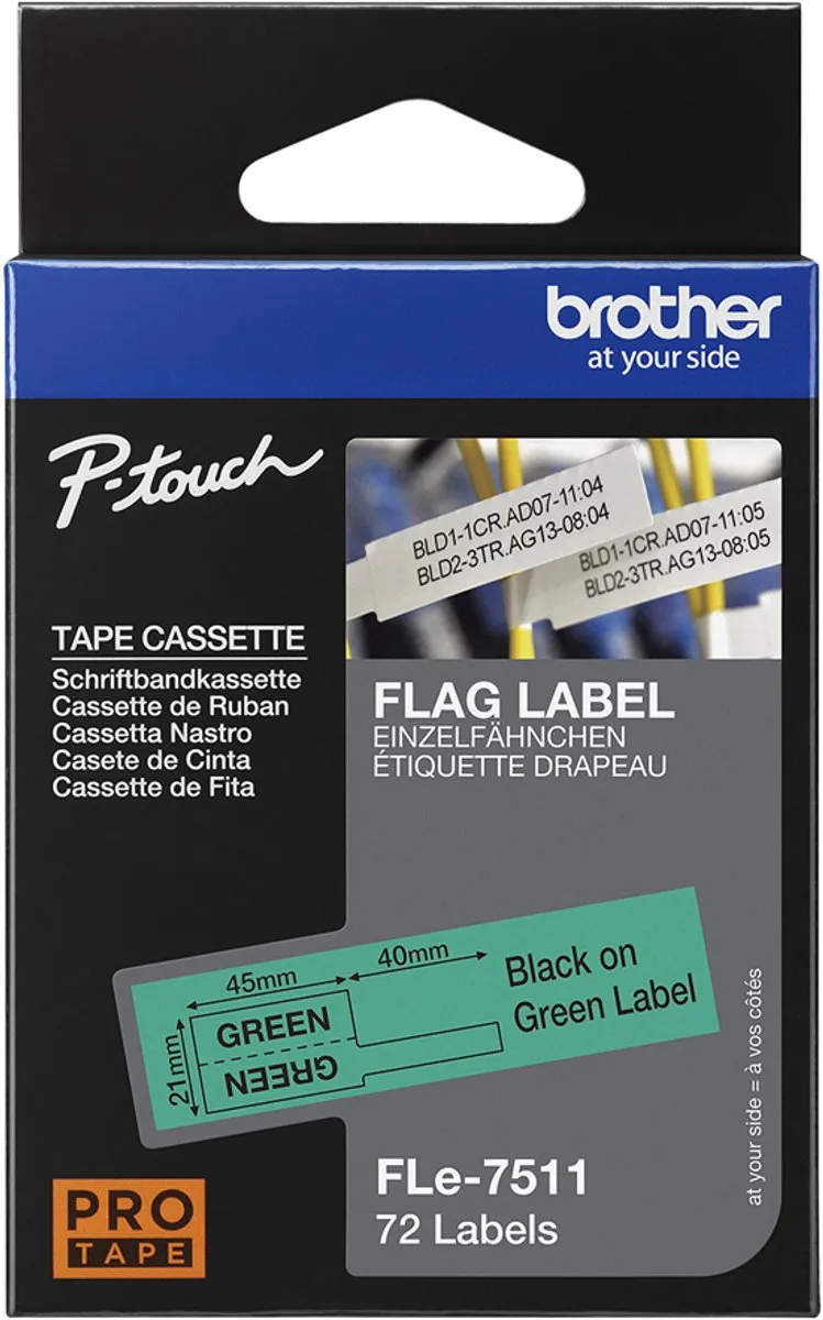 Brother FLe-7511 Labeltape - Gelamineerd Groen/Zwart
