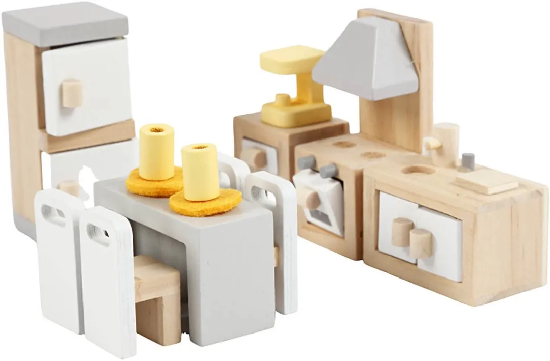 Viga Polarb Poppenhuismeubelset Keuken Eetkamer - Meerkleurig