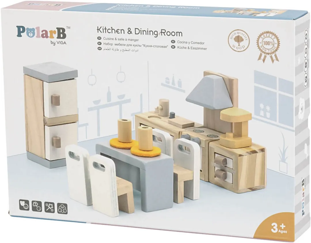 Viga Polarb Poppenhuismeubelset Keuken Eetkamer - Meerkleurig