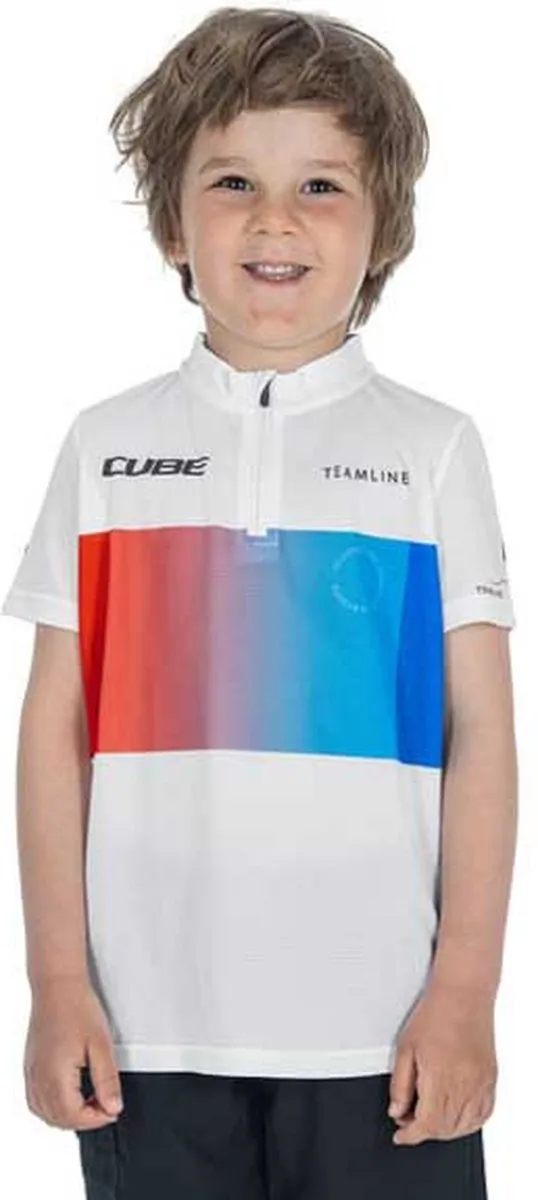 Cube Teamline Korte Mouw Wielertrui 2XL - Wit/Blauw/Rood