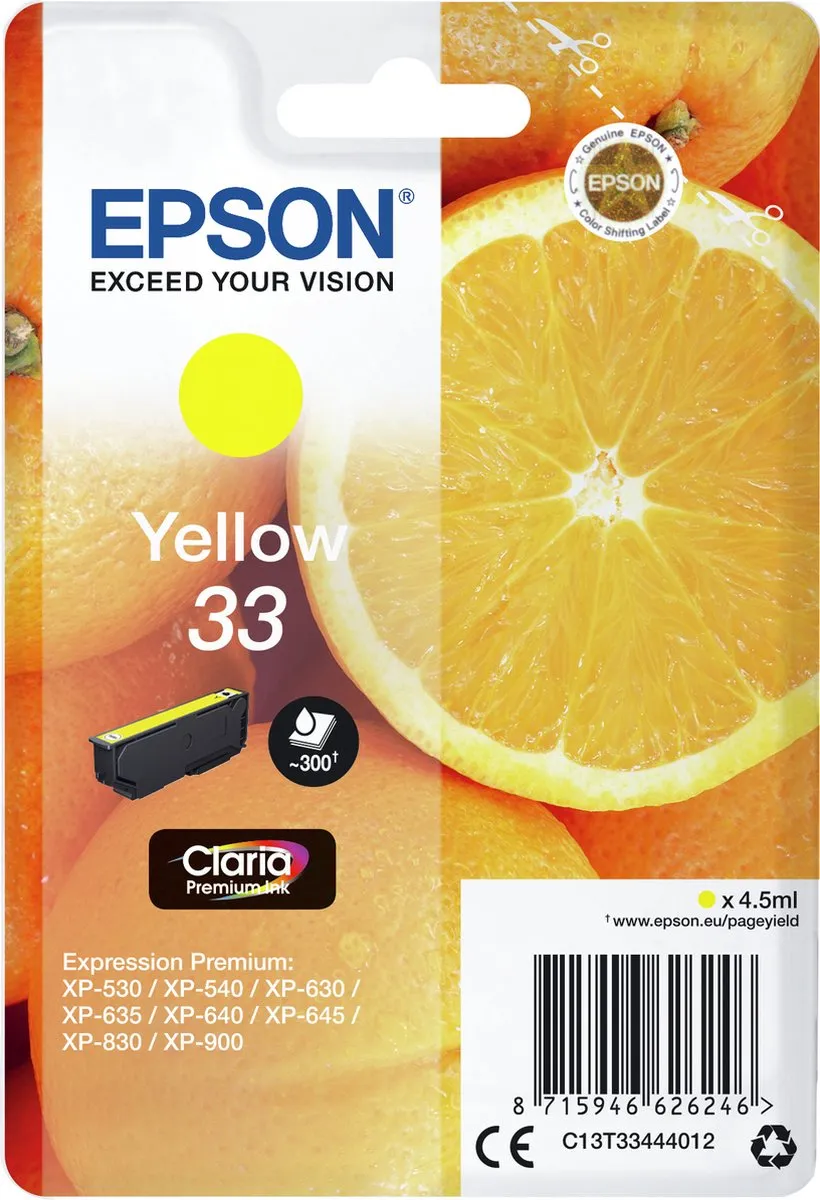 Epson T33 Compatible Inktcartridge Geel C13T33444010
