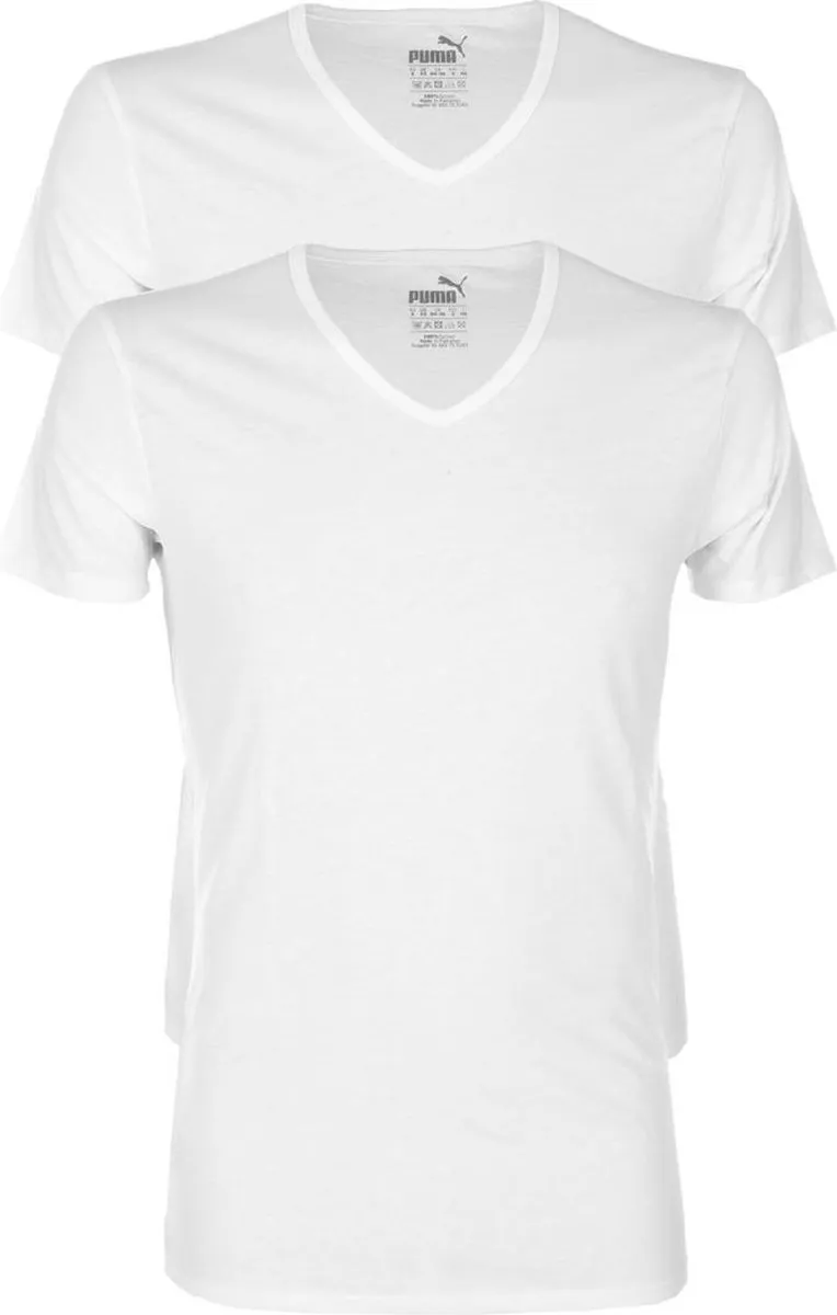 PUMA Basic 2P V-Neck Sportshirt Heren - Wit - L