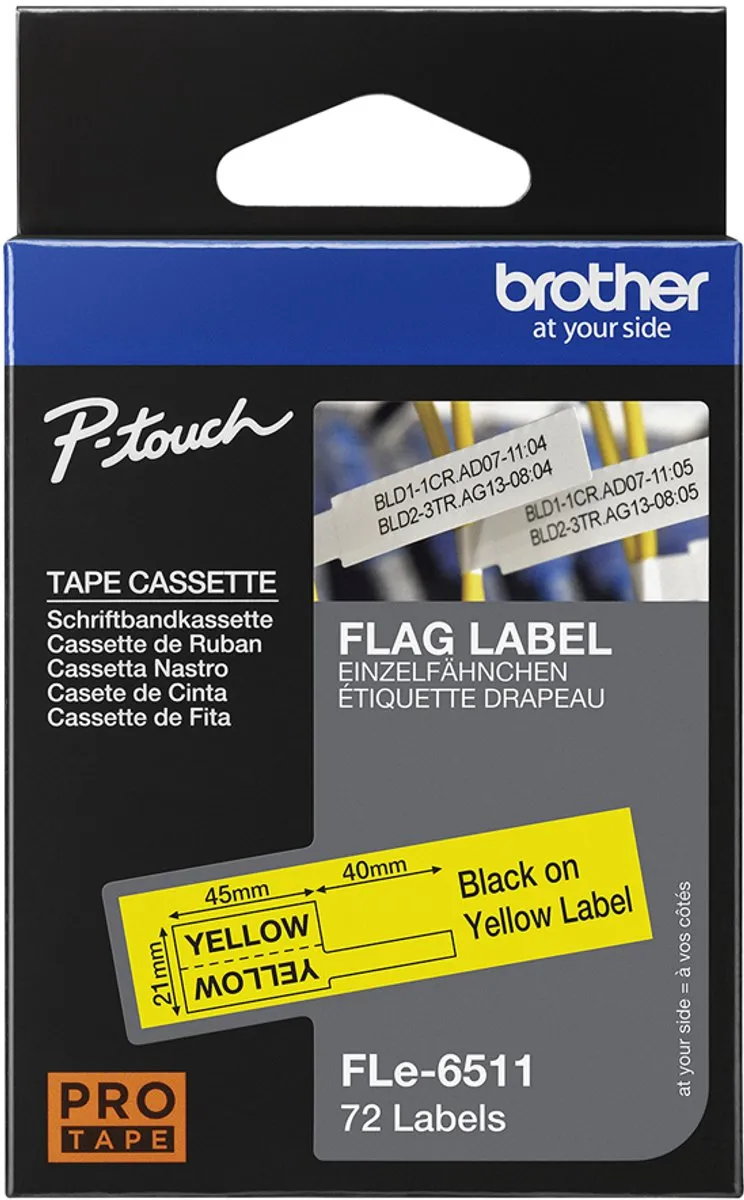Brother FLe-6511 Labeltape Gelamineerd - Geel/Zwart - 72 Stuks