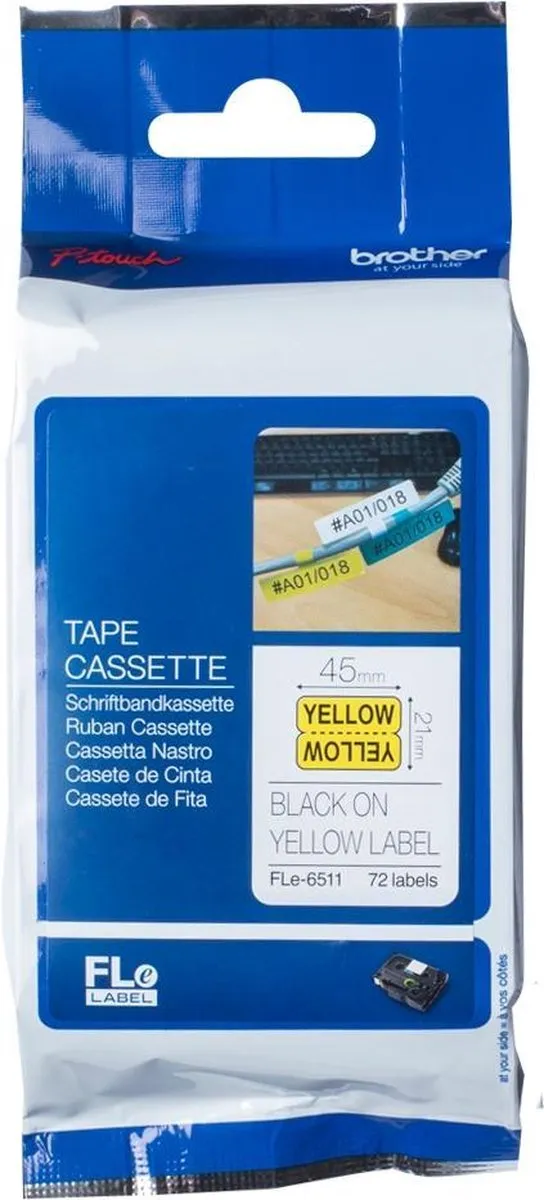 Brother FLe-6511 Labeltape Gelamineerd - Geel/Zwart - 72 Stuks