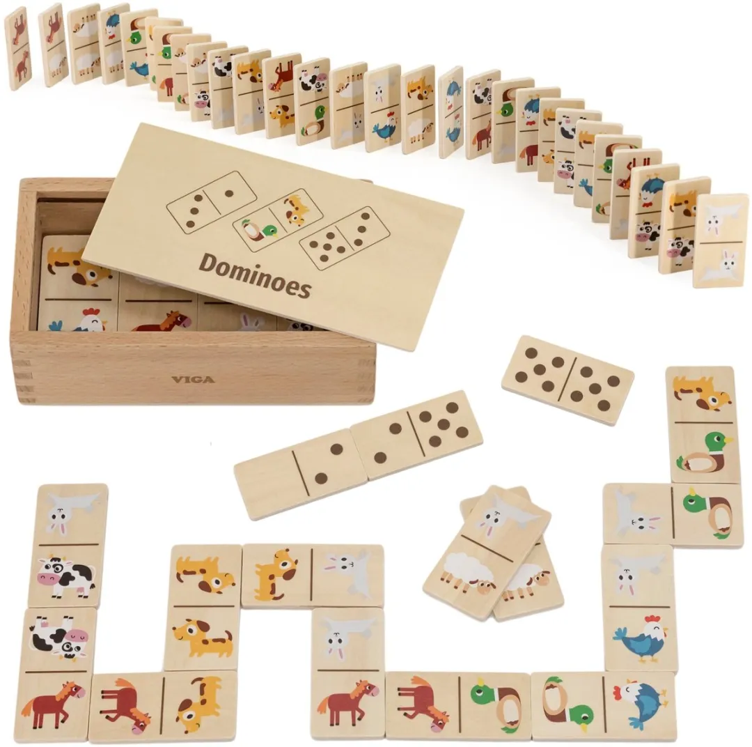 Viga Houten Domino 2-in-1 Dieren & Cijfers