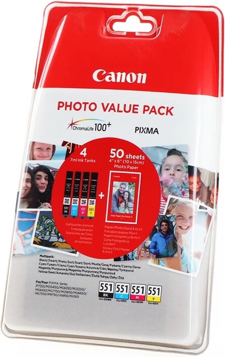 Canon CLI-551 Inktcartridge - 4 Kleuren (Zwart/Cyaan/Magenta/Geel)